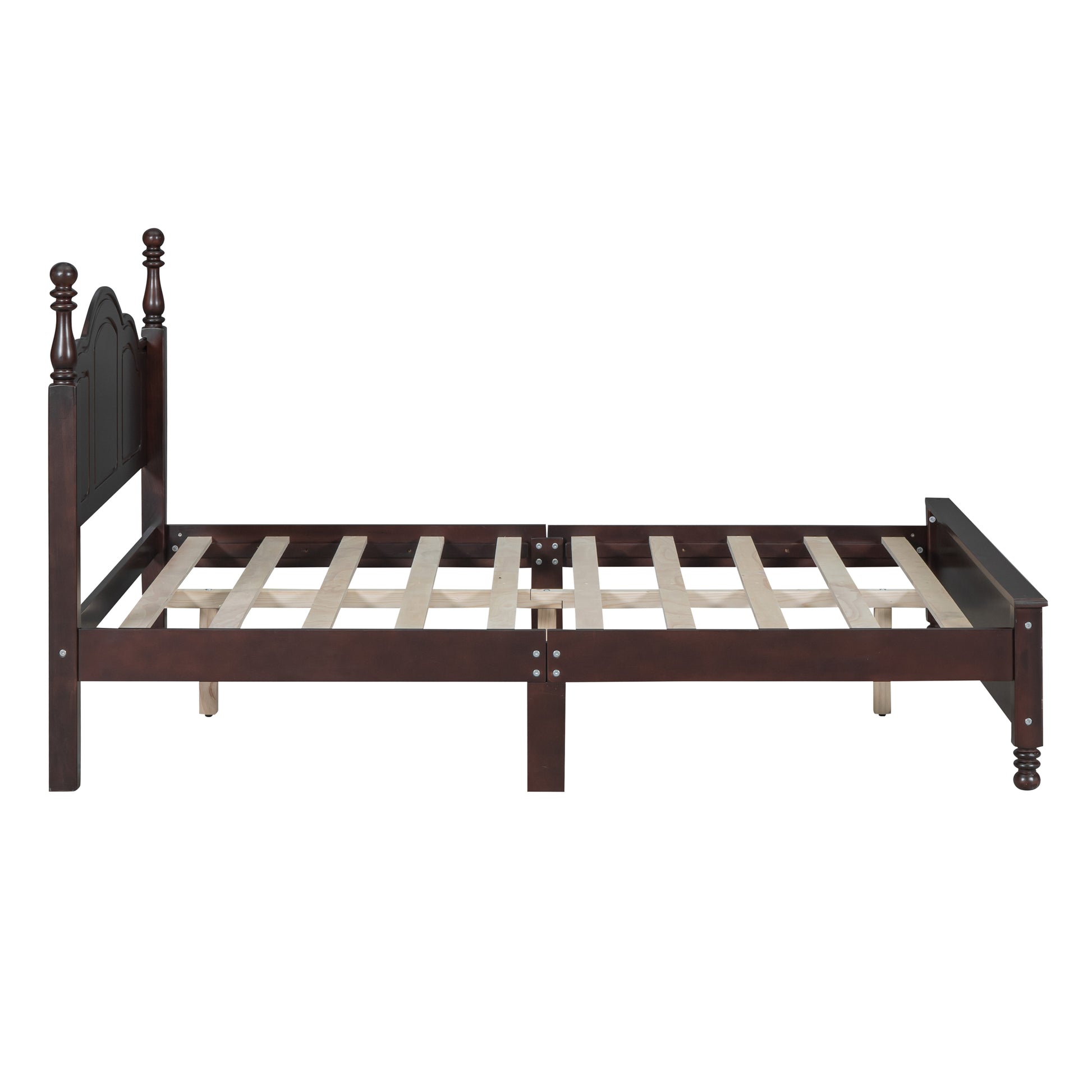 Full Size Wood Platform Bed Frame,Retro Style Platform Bed With Wooden Slat Support,Dark Walnut
