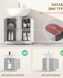 Bathroom Vanity Cabinet, Under Sink Bathroom Cabinet with 2 Doors and Adjustable Shelf, Light Gray