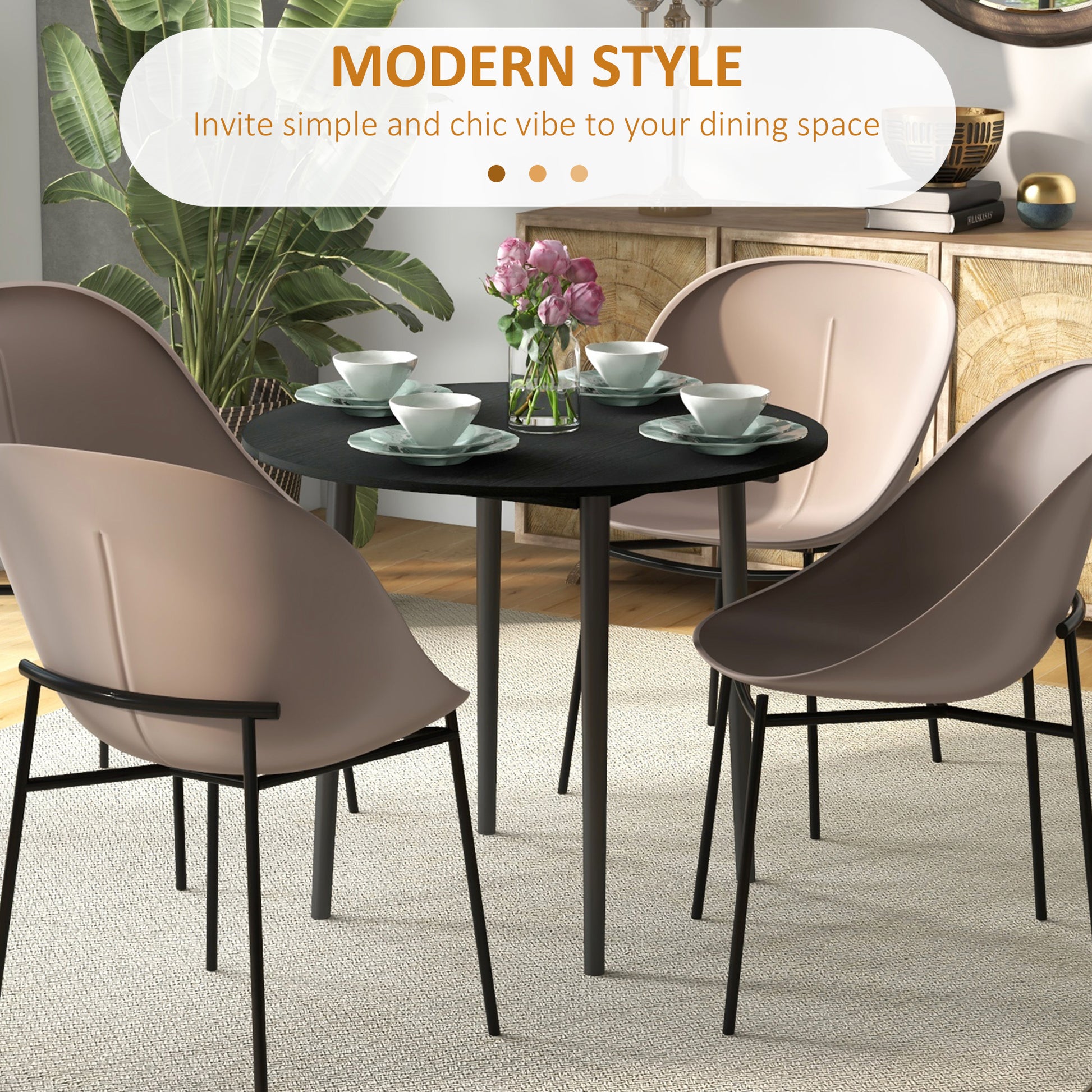 Folding Dining Table, Round Drop Leaf Kitchen Table For Small Spaces With Wood Legs, Black