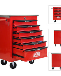 6 Drawers Multifunctional Tool Cart With Wheels,Metal Rolling Tool Cart Storage For Garage Workshop Warehouse Repair Shop--With Stainless Steel Roof- Red&Black