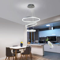 4 Ring Modern Black Chandelier, Circles Pendant Light Fixture for High Ceiling, Led Acrylic Chandelier, Dimmable 78.74'' High Ceiling Light with Remote for Dining Room Staircase Foyer