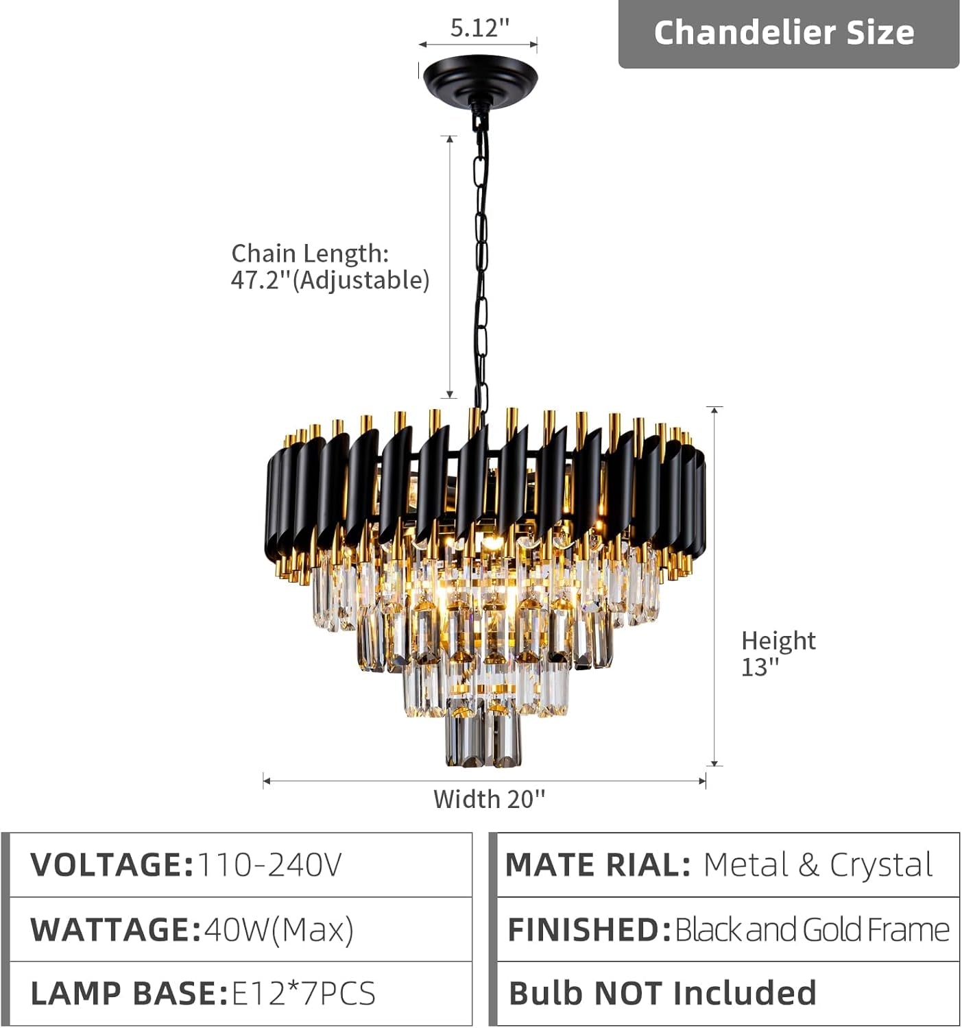 20-Inch Ultra Modern Crystal Chandelier Smoke Gray