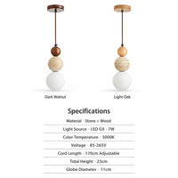 Wabi Sabi Cream Style Pendant Lamp Natural Stone Bedside Small Droplight LED Wooden Decor Light for Home Restaurant Bar Corridor
