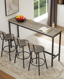 Long Bar Table Set With 3 PU Upholstered Bar Stools, Industrial Bar Table And Chairs For Kitchen Breakfast Table, Living Room, Banquet Hall, Rustic Gray And Black, 63inL X15.7 W X 37.5 H