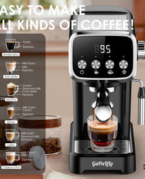 20 BAR Slim Espresso Machine With Milk Frother, Cup Warmer, 43 OZ Detachable Tank, For Espresso, Americano, Latte, Space-Saving, Screen Button, Black, Amazon Resale Prohibited