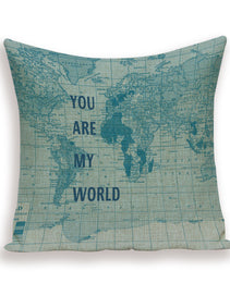 New Retro Toss Pillow Case European World Map Cushion Cover Seat Sofa Covers Morocco Linen House Home Decor Throw Pillows Cases