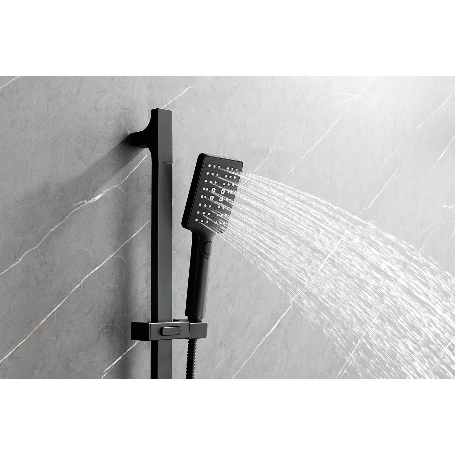 Shower System With Shower Head, Hand Shower, Slide Bar, Bodysprays, Shower Arm, Hose, Valve Trim, And Lever Handles