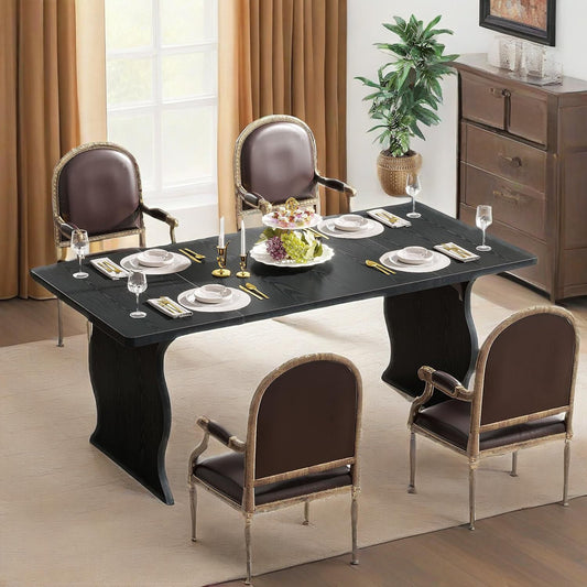 Black Dining Table For 4-6, 63-Inch Rectangular Modern Kitchen Table