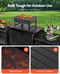 Camping Kitchen Table Portable Outdoor Cook Station Windshield Cupboard Aluminum