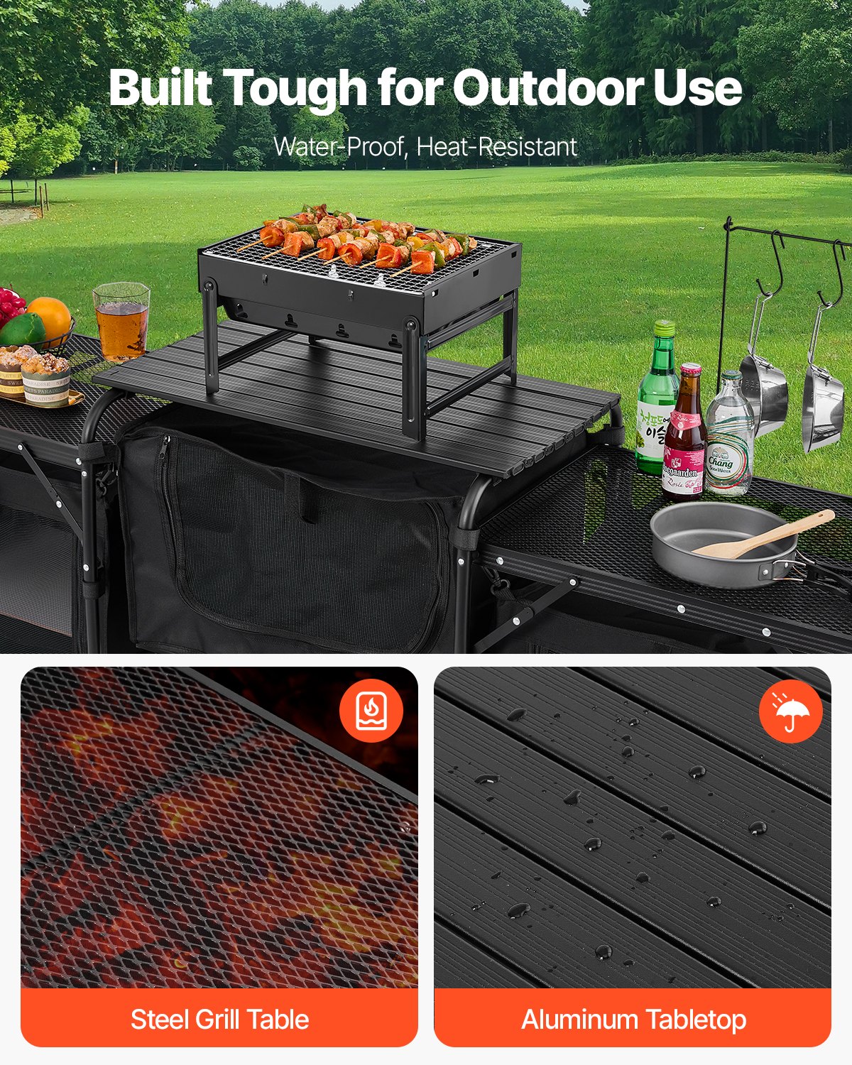 Camping Kitchen Table Portable Outdoor Cook Station Windshield Cupboard Aluminum