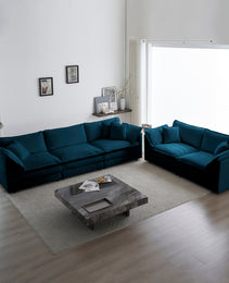Sofa Set Of 2 Chenille Couch, 2-3 Seater Sofa Set Deep Seat Sofa, Modern Sofa Set For Living Room, Blue Chenille