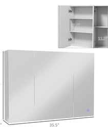 Bathroom Mirror Cabinet with Light, Bathroom Storage Cupboard with USB Charge, Adjustable Shelf, 35.5"W x 25.5"H, White