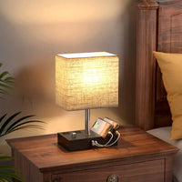 (3 Pack)  Bedside Table Lamp for Bedroom with Dual Fast USB Charging Ports, Fully Dimmable Nightstand Lamps with 2 Phone Stands and 2 Charging Outlets, Desk Lamp with Fabric Shade for Living Room