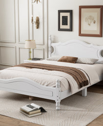 Full Size Wood Platform Bed Frame,Retro Style Platform Bed With Wooden Slat Support,White