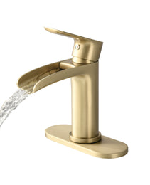 Waterfall Bathroom Faucet Single Handle Bathroom Sink Faucets 1 Or 3 Hole Solid Vanity Faucet With Deck Plate & Overflow Pop Up Drain Brushed Nickel