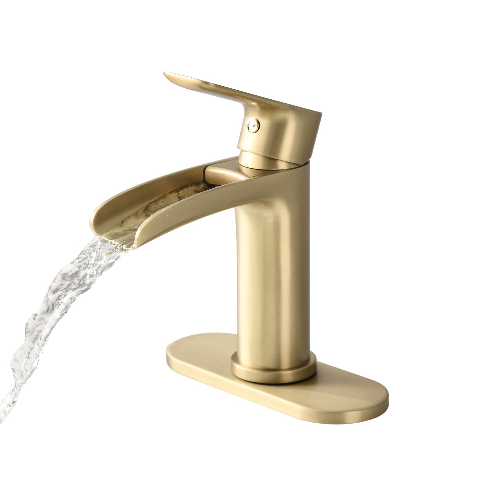 Waterfall Bathroom Faucet Single Handle Bathroom Sink Faucets 1 Or 3 Hole Solid Vanity Faucet With Deck Plate & Overflow Pop Up Drain Brushed Nickel