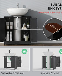 Farmhouse Pedestal Sink Storage Cabinet, Bathroom Sink Cabinet with 2 Barn Doors and Adjustable Shelf, Distressed Black