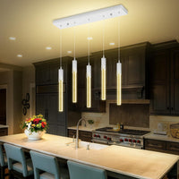 5-Lights Rectangular Pendant Lights for Kitchen Island Black Linear Crystal Chandelier Modern Chandeliers for Kitchen Island Dining Room