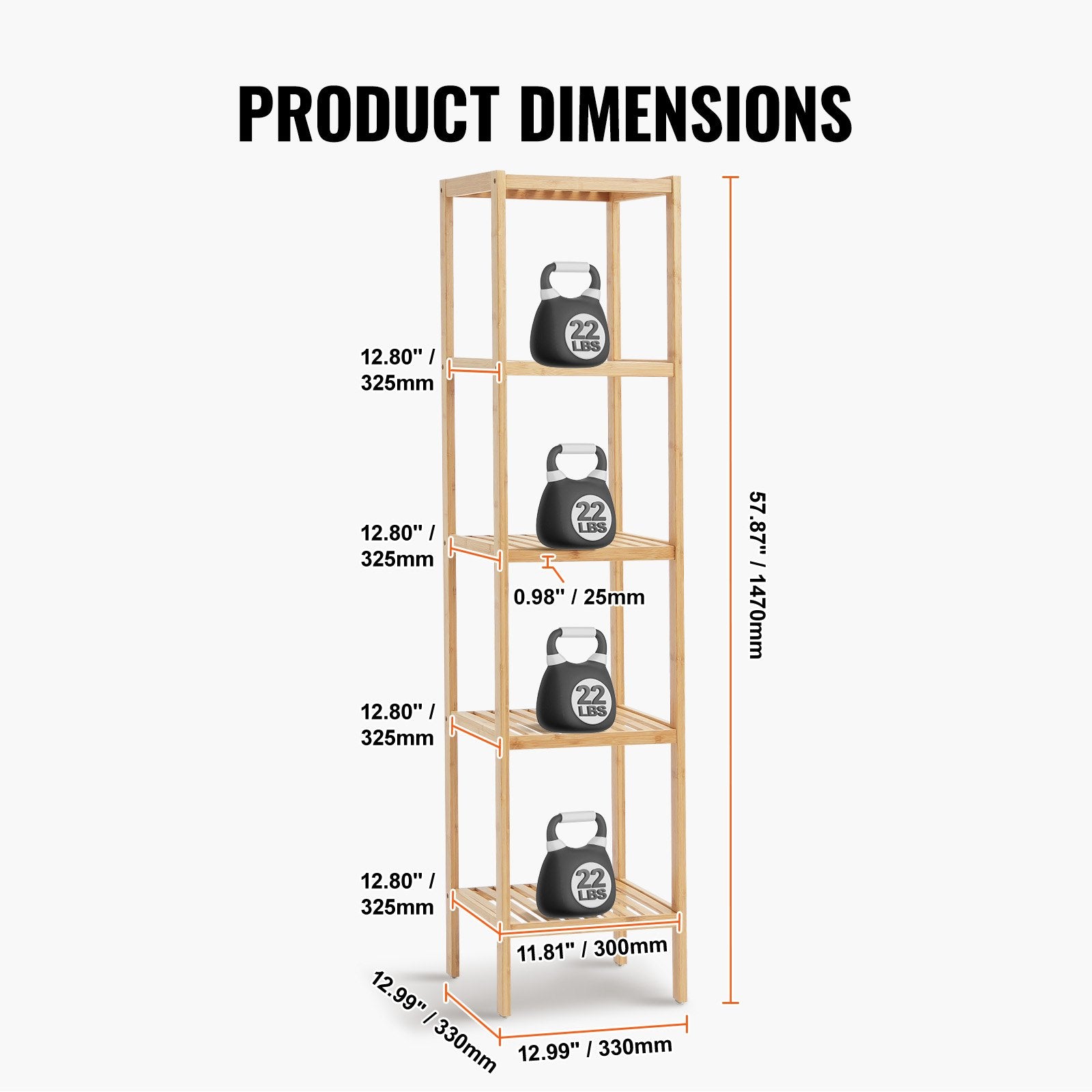 5-Tier Bathroom Standing Shelf, Narrow Shelving Unit, Display Storage Rack Organizer, Freestanding Flower Plant Stand, Multifunctional Bamboo Shelf Ideal For BathRoom, Kitchen, Home, Natural