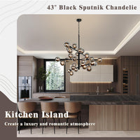 Large Sputnik Chandeliers,3 Tier 43"Globe Chandelier for High Ceiling Black