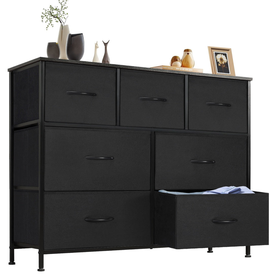 Tall Dresser Fabric Storage Tower ,Wooden Top For Kid Room, Closet, Entryway, Nursery