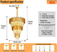 Modern Gold 5-Tier Chandelier Lighting Luxury Long Staircase K9 Crystal Chandeliers Large Foyer Villa Entrance Chandeliers for High Ceiling