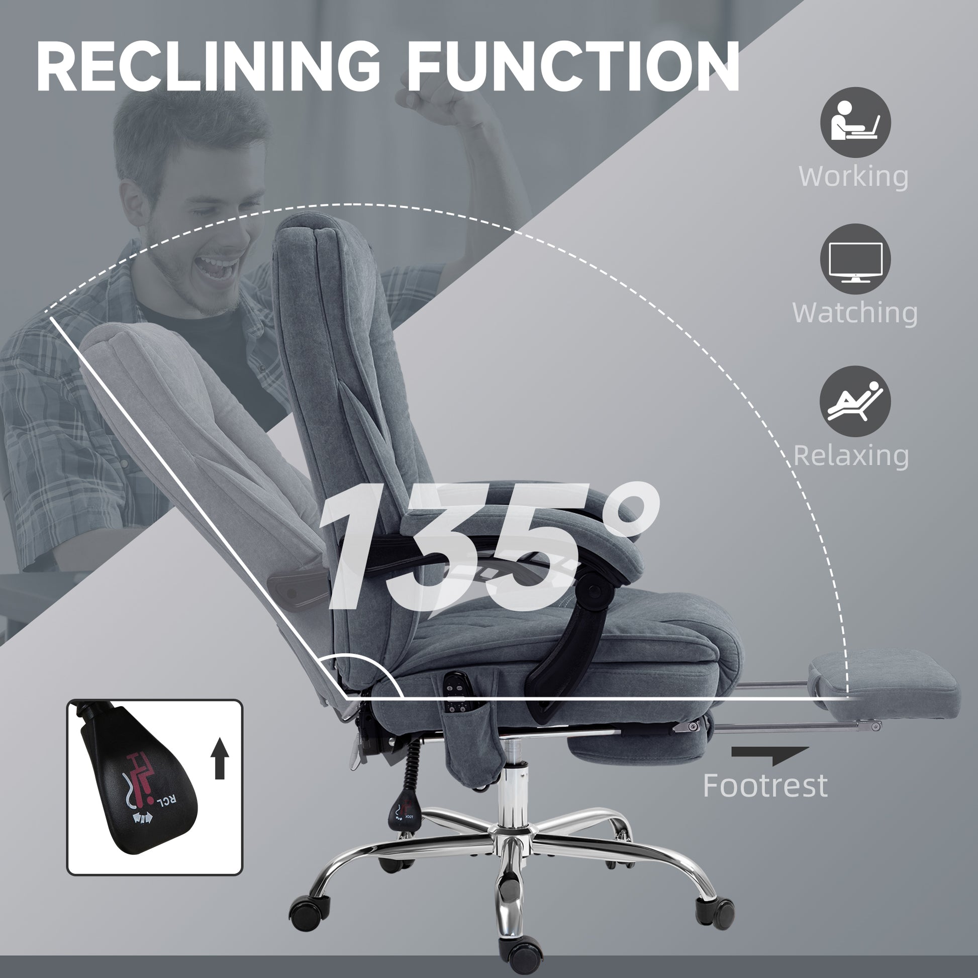 Massage Office Chair, Heated Reclining Computer Chair with Adjustable Height and Footrest, Charcoal Gray