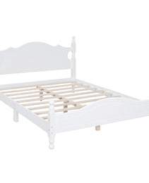 Full Size Wood Platform Bed Frame,Retro Style Platform Bed With Wooden Slat Support,White