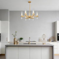 Gold Chandelier,9 Light Farmhouse Chandeliers for Dining Room Light Fixture
