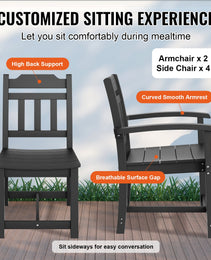 7 Pieces Patio Dining Set, Outdoor Rectangle Furniture Table And Chairs Set, All Weather Garden Furniture Table Sets, HIPS Patio Conversation Set, For Lawn, Deck, Backyard, Poolside, Black