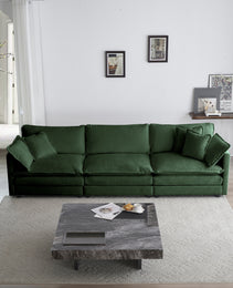 Sofa Set Of 2 Chenille Couch, 2-3 Seater Sofa Set Deep Seat Sofa, Modern Sofa Set For Living Room, Green Chenille