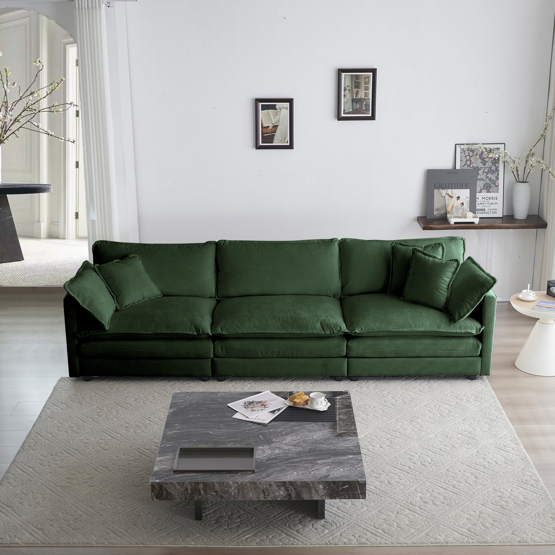 2-Piece Upholstered Sofa, Living Room Sectional Sofa Set Modern Sofa Couches Set , Deep Seat Sofa For Living Room Apartment, 1-3 Seat Green Chenille