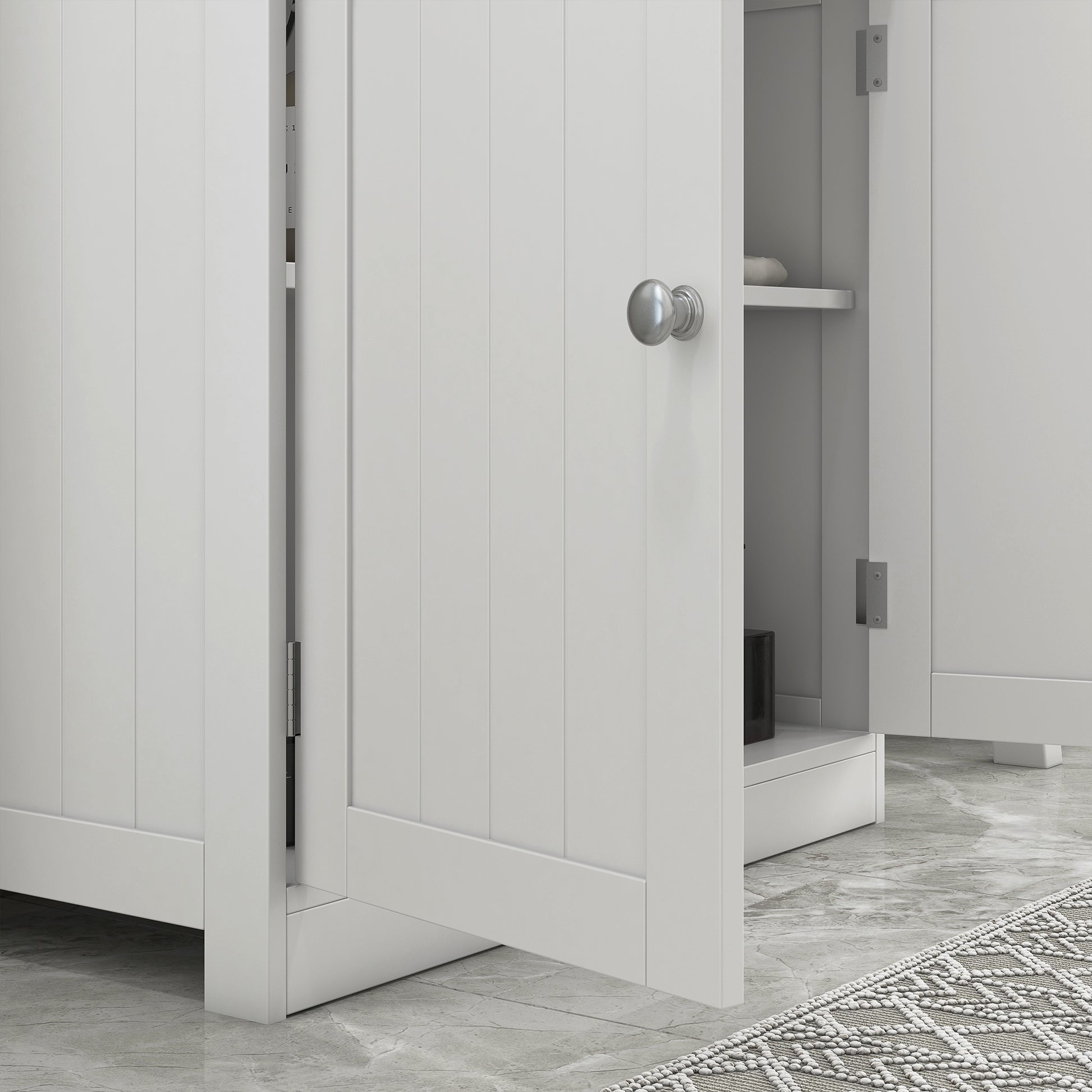Under Sink Bathroom Cabinet, Pedestal Sink Storage Cabinet with 2 Doors, Shelf and U-Shape, White