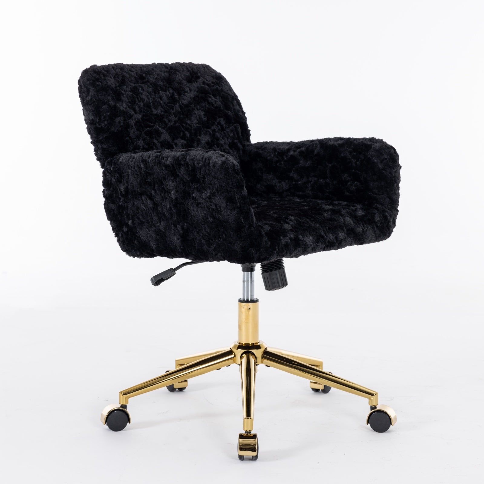 A&A Furniture Office Chair,Artificial Rabbit Hair Home Office Chair With Golden Metal Base,Adjustable Desk Chair Swivel Office Chair,Vanity Chair Black