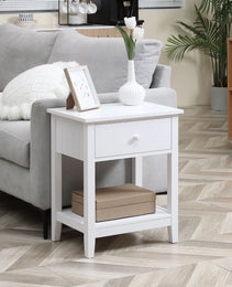 End Table, 2-tier Side Table with Drawer and Storage Shelf, Modern Side Table for Living Room, White