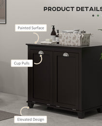 Bathroom Storage Cabinet, Tilt-Out Laundry Hamper with 2 Compartments, Black