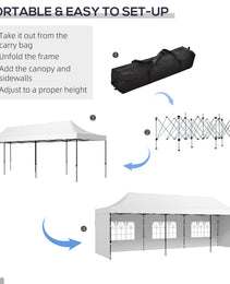 9.5' x 28' Pop Up Canopy Tent, Instant Tent for Parties, Height Adjustable, with Carry Bag and Sand Bags