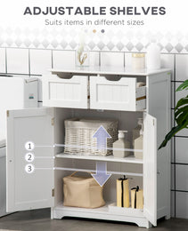 Freestanding Bathroom Storage Cabinet, Floor Cabinet with 2 Drawers, Adjustable Shelf, for Bathroom, Living Room or Entryway, White