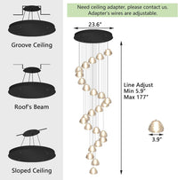 177'' Long Large Crystal Chandeliers 25-Lights LED Chandeliers for High Ceiling Handing Light Fixture for Hallway Foyer Staircase