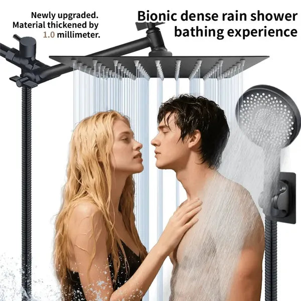 12-inch High-Flow Square Shower Head Set - Water-Saving Rain Shower With 3-Level Handheld Spray