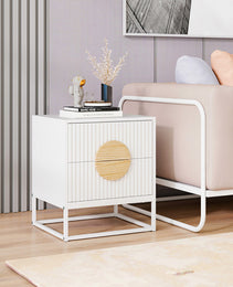 Modern Mid Century Fluted Nightstand With 2 Drawers And Pine Wood Handles For Bedroom