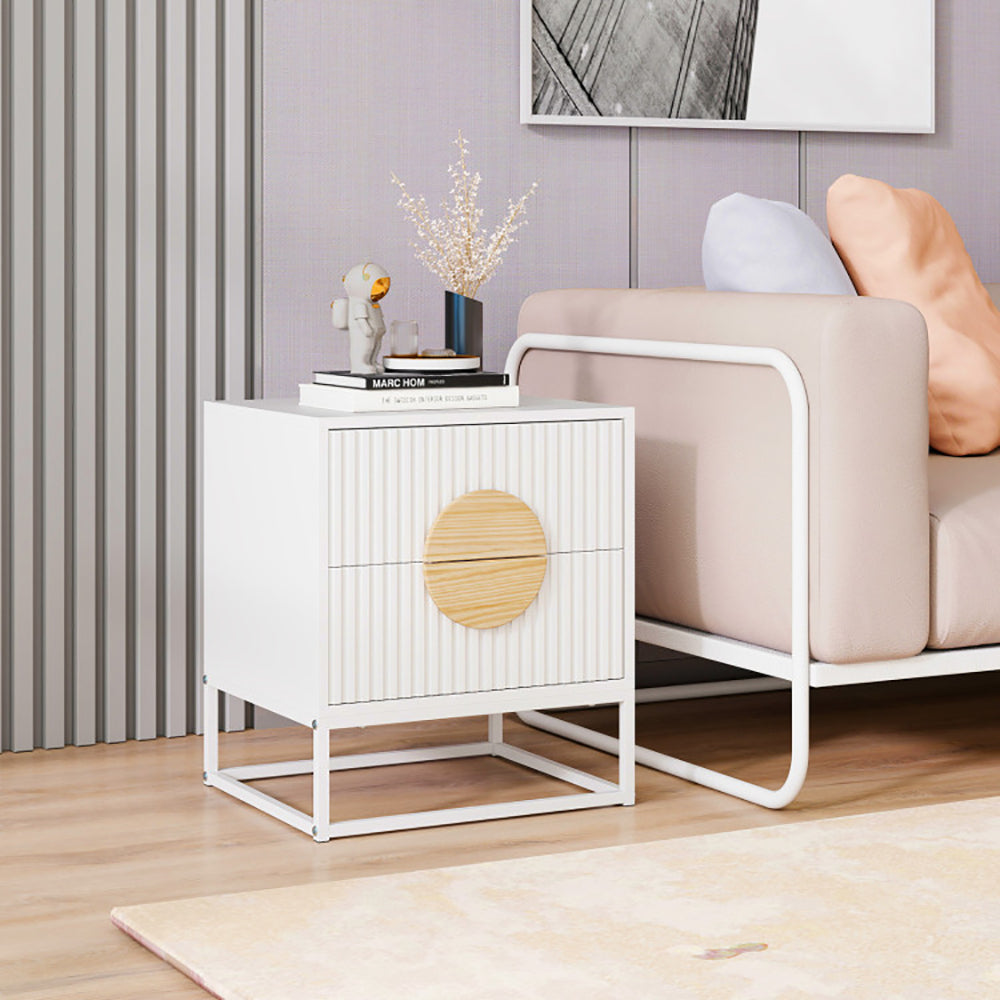 Modern Mid Century Fluted Nightstand With 2 Drawers And Pine Wood Handles For Bedroom