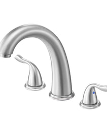 Roman Tub Faucet, 3 Hole Waterfall Bathtub Faucet, Gooseneck Bath Tubs Faucets Set With 2 Handles, Roman Tub Faucets Deck Mount For Adult Bathing, Brushed Stainless Steel, High Arc Spout