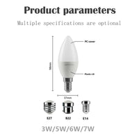 10pcs C37 BASE E27 E14 B22 Led Bulb 220V Candle Bulb Energy Saving Lamp 3W 5W 6W 7W Led Chandelier Light for Home Decoration