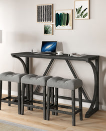 Bar Table Set With Power Outlet, Bar Table And Chairs Set, 4 Piece Dining Table Set, Industrial Breakfast Table Set, For Living Room, Dining Room, Game Room