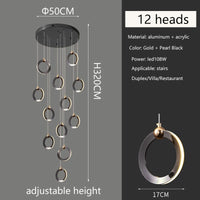 Duplex Staircase Lamp Long Chandelier Black Gold Modern Minimalist Light Luxury Creative Lighting Villa Loft Living Room Rng