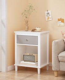 26.77''H Wooden Nightstand With One Drawer One Shelf For Kids, Adults,Gray Silver Handle