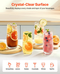 Drinking Glasses Set, 16-Piece Crystal Glass Cups, Elegant Mixed Glassware Set, With 8 Pcs 18.26 Oz Highball And 8 Pcs 11.5 Oz Cocktail Drinkware For Kitchen, Beer, Smoothie, Juice, Soda, Wine