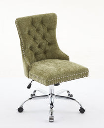 A&A Furniture Office Chair,Modern Chenille Upholstered Tufted Button Home Office Chair With Chrome Metal Base,Adjustable Desk Chair Swivel Office Chair Gree