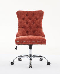 A&A Furniture Office Chair,Modern Chenille Upholstered Tufted Button Home Office Chair With Chrome Metal Base,Adjustable Desk Chair Swivel Office Chair Orange